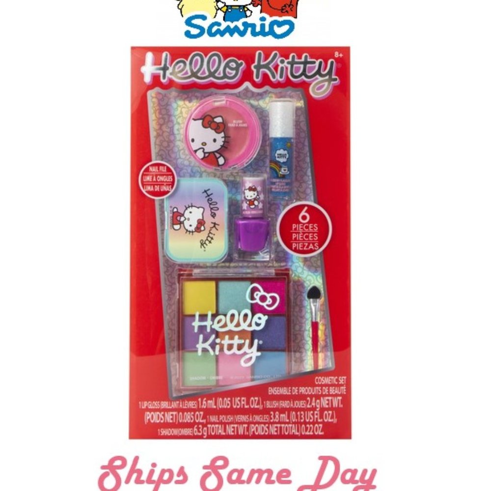 Official Sanrio Hello Kitty 6Pc Cosmetic Set Blush Nail Polish Eyeshadow & More